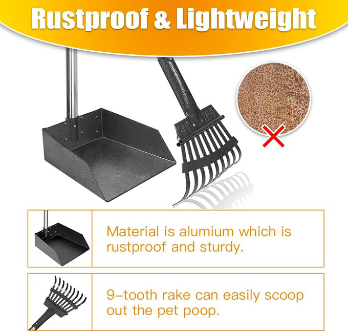 TOOGE 38" Long Handle Stainless Metal Dog Pooper Scooper for Medium Small Dogs Pet Waste