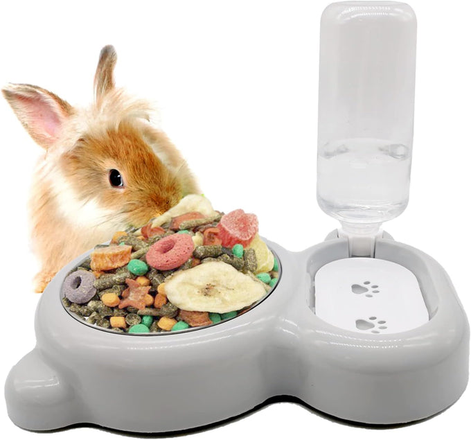 tfwadmx pet double dishes rabbit food water dispenser set with cute stainless steel bowl for kitten puppy bunny