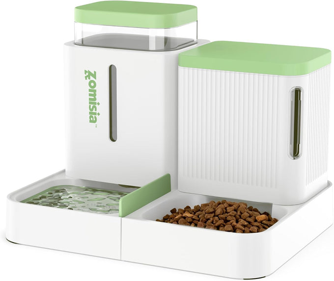 zomisia automatic cat feeder and water dispenser set with 180 degree rotatable for small dogs and cats black 0.8 gallon x 2