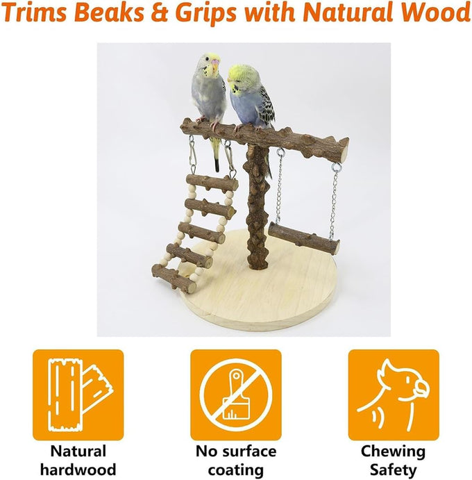 Natural Wood Bird Perch Stand for Small to Medium Size Parrots, Portable Training Perch