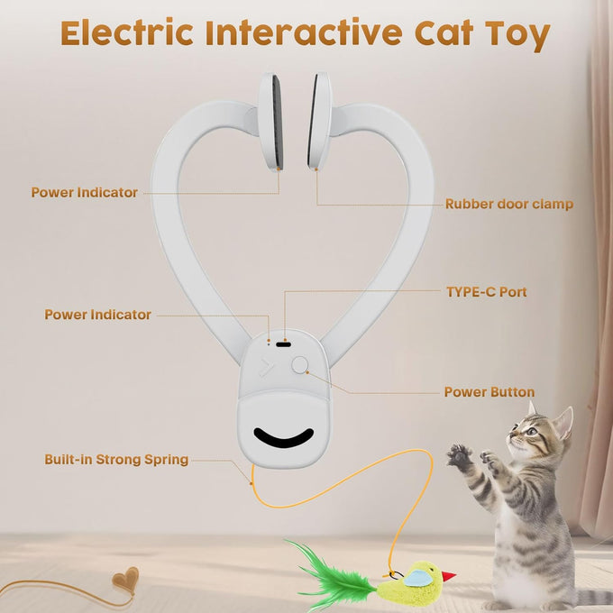 Interactive Cat Toy for Indoor Cats: Automatic Flying Bird Feather Wand USB Rechargeable Durable Safe Hanging Toy for Bored Kittens
