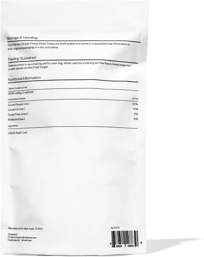 Maev 100% USDA Certified Single-Ingredient Freeze Dried Raw Beef Liver Dog Treats for Training & Sensitive Diets