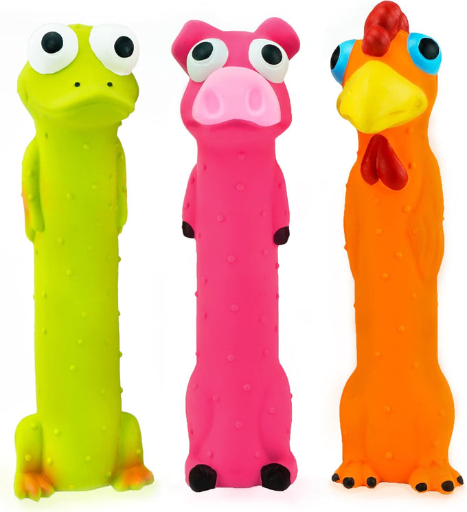 chiwava 3 pack 9 inch squeaky latex dog toys for small medium dogs interactive play