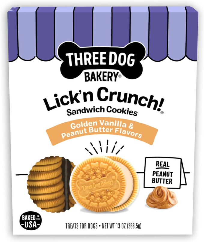 Three Dog Bakery Lick'n Crunch! Strawberry Shortcake Dog Treats, 13 oz, Crunchy Sandwich Cookies with Real Strawberries & Vanilla Cream Filling