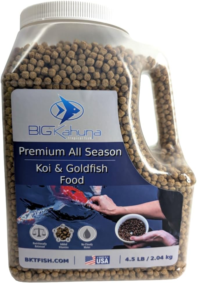 Kahuna Koi Fish Food for Ponds, 4.5lbs, Pellets, 3/16-1/4, Floating, Pond Fish Food, Made in USA