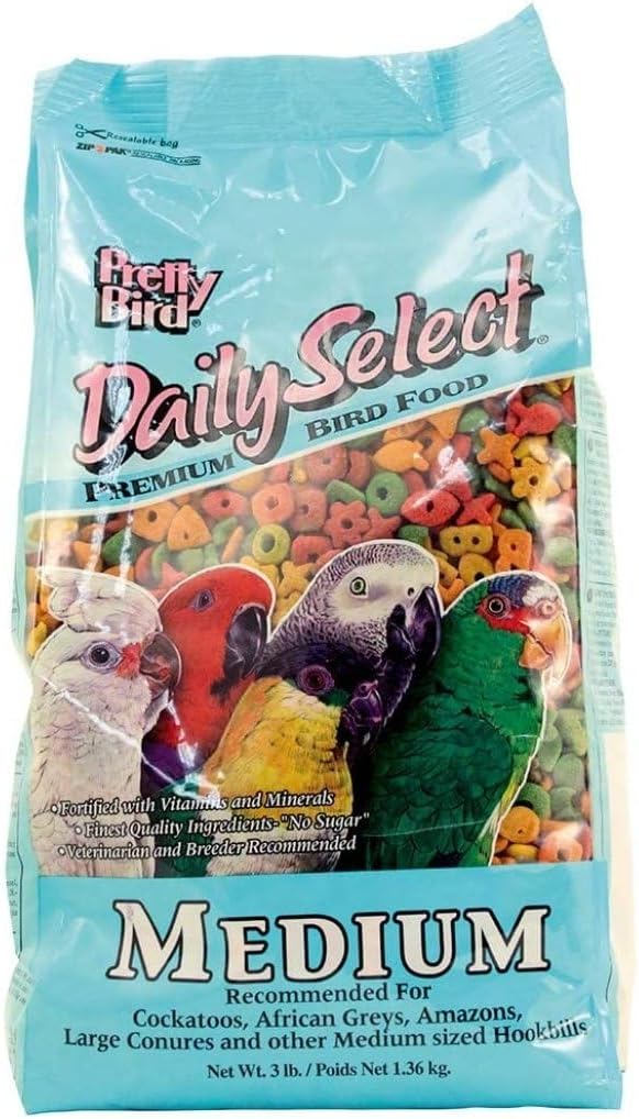 Pretty Bird Daily Select Premium Bird Food for African Grays, Amazons, and Similar Sized Birds, Medium, 8-Pound