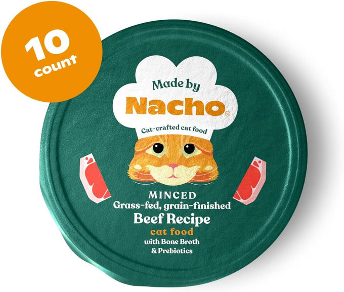 Made by Nacho Grass-Fed Grain-Finished Minced Beef Wet Cat Food in Bone Broth 10 Pack