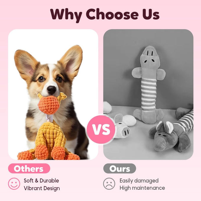 Brown and Blue Indestructible Plush Dog Toy for Aggressive Chewers Teething Toy for Small Medium Large Dogs