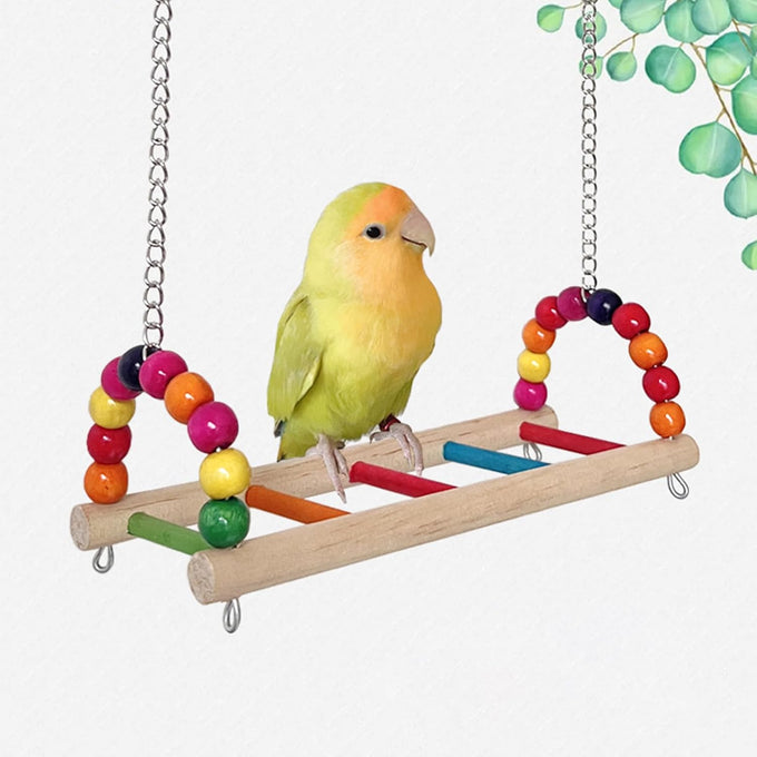 Parrot wooden toys with natural corn sticks and pine cones, fun bird cage accessories for parakeets and similar birds