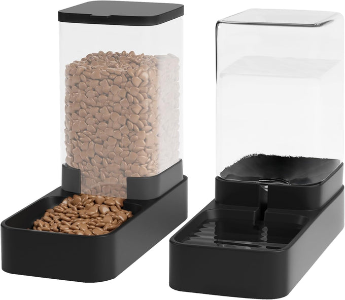 Automatic Cat Feeder and Water Dispenser Set for Small to Large Pets with 3.3L Capacity Black Feeding Bowls