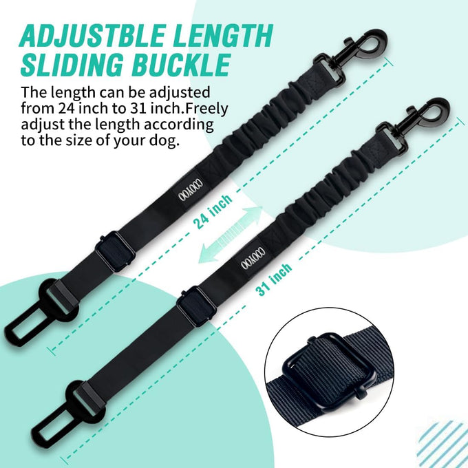 cooyoo dog seat belt, heavy-duty nylon, retractable, adjustable, black, 24-31 inches