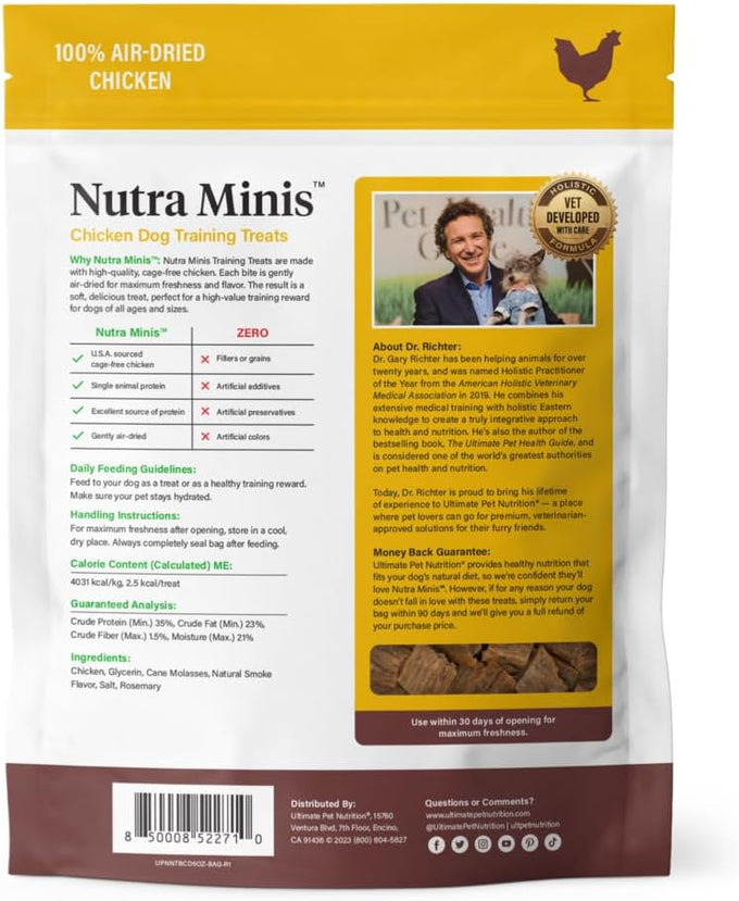 Ultimate Pet Nutrition Nutra Minis Air-Dried Chicken Dog Training Treats 5 oz Grain-Free Reward