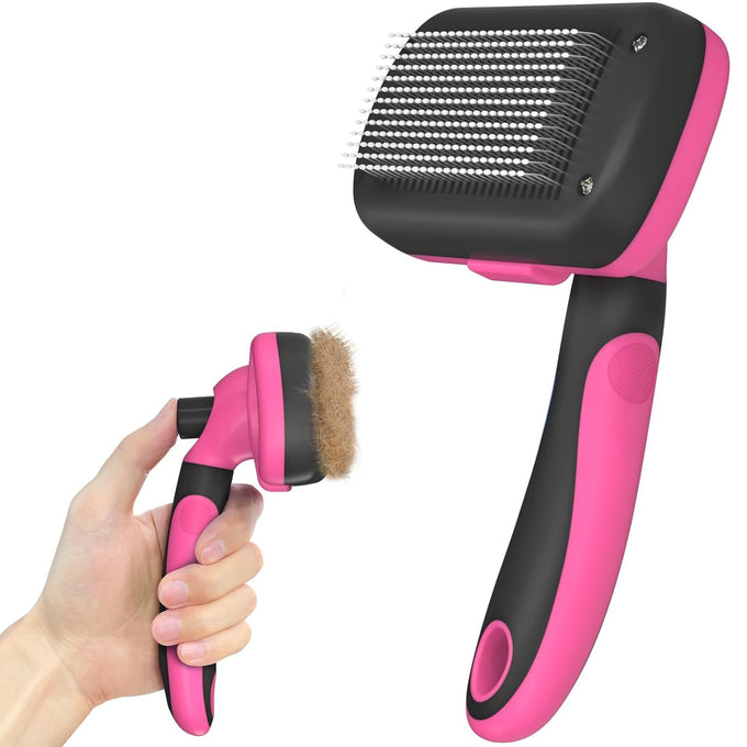 Dipoo self-cleaning shedding brush for dogs, cats, and puppies, skin-friendly grooming tool for long and short haired pets, black