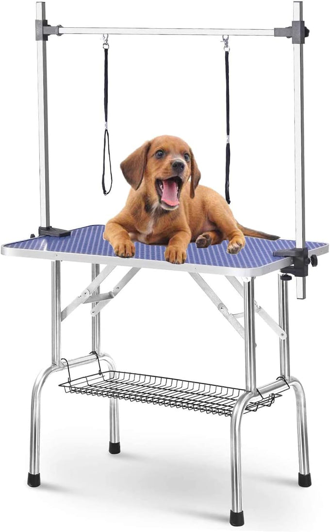 36 inch foldable dog grooming table with adjustable arm blue maximum capacity 330lbs