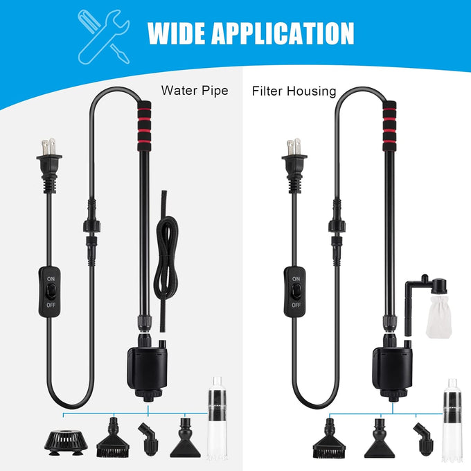 20w 110v 320gph electric aquarium gravel cleaner, vacuum, water changer and sand washer set with adjustable tube