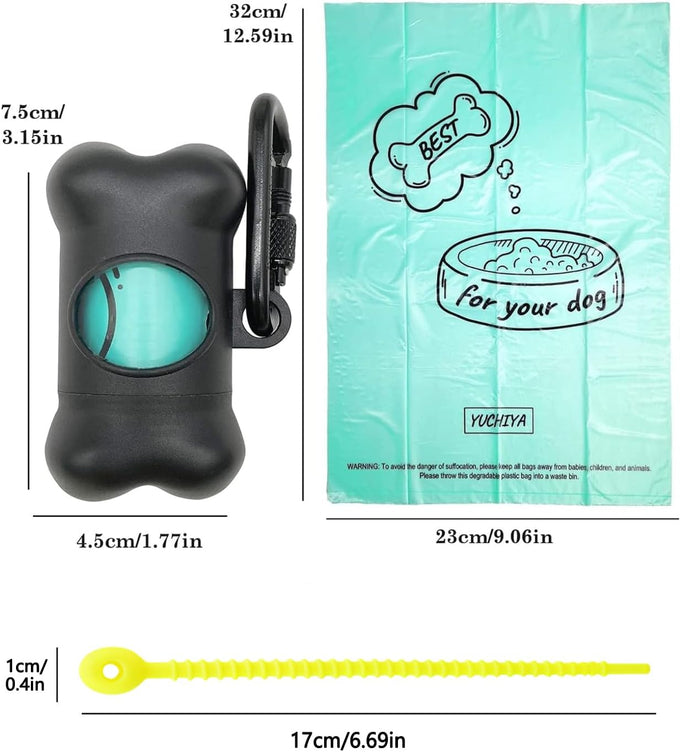 Standard-Sized leak-proof scented doggy waste bags and holder dispenser with carabiner safety lock and fastener