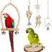 Natural wood 9-piece birdcage toy set with coconut hideaway, ladder, bird perch stand, and rope bungee toys for parrots and cockatiels