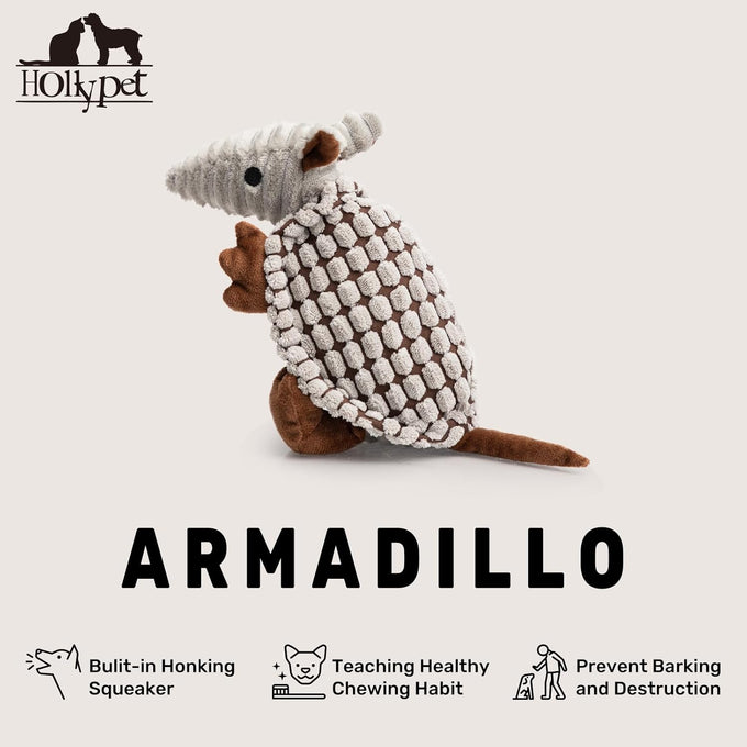 holy-pet-plush-dog-squeaky-toy-armadillo-gray-8-inch-small-medium-large-breed