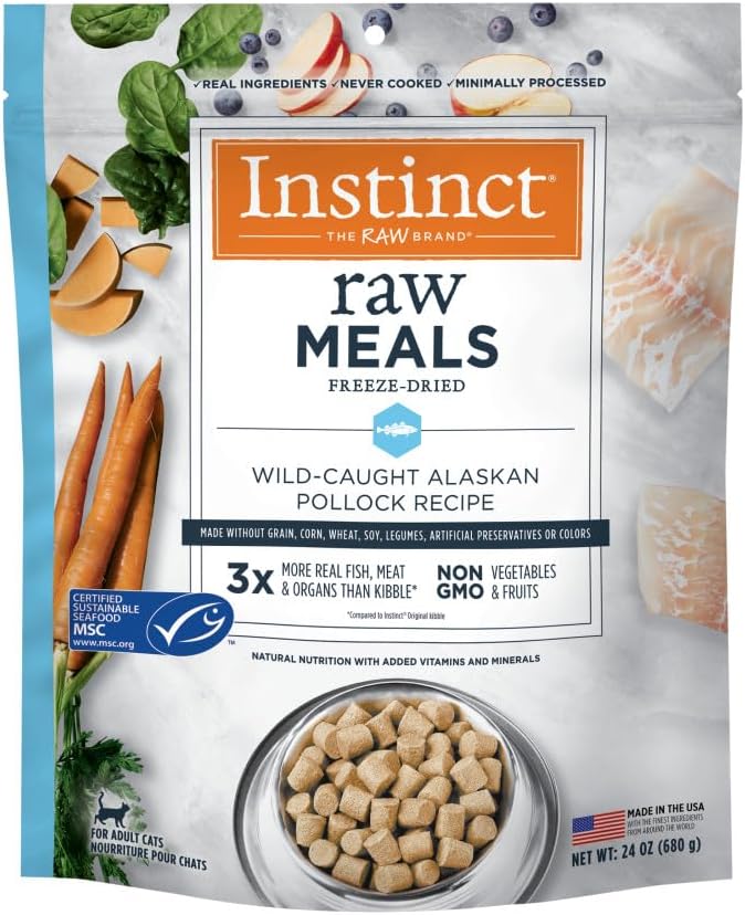 Instinct raw freeze-dried chicken cat food 9.5 oz bag, made in usa with 93% meat and non-gmo fruits