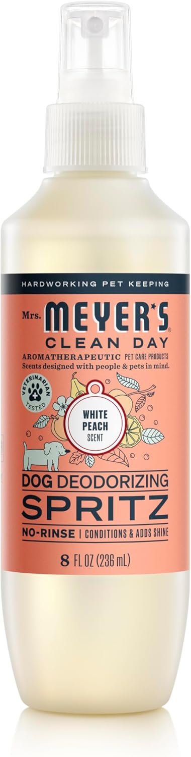 MRS. MEYER'S Clean Day Dog Deodorizing Spray, White Peach Scent, 8oz Gentle pH Balanced Formula for Dogs