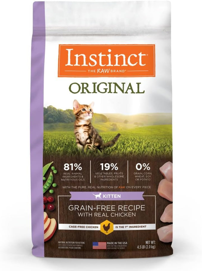 Instinct Original high protein grain free raw coated cat food 5 lb bag real chicken