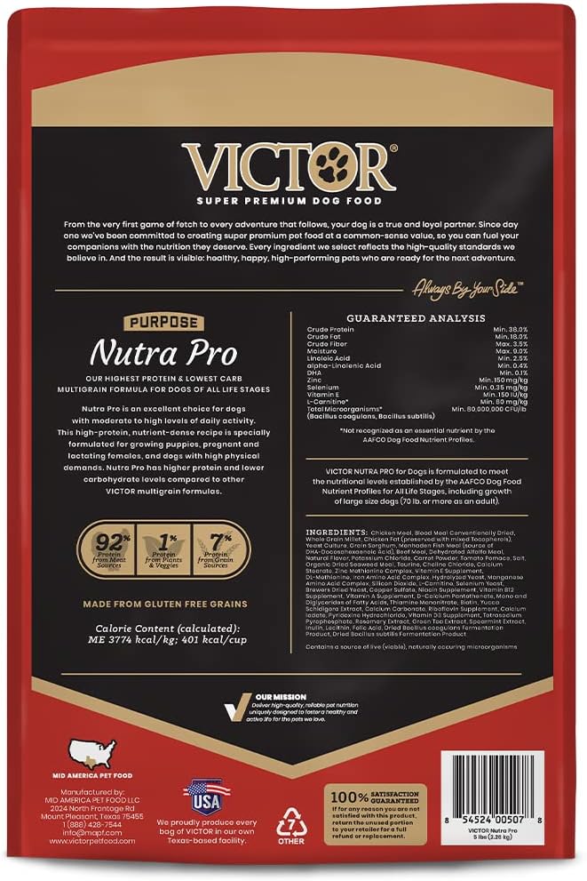 VICTOR Super Premium Gluten-Free High Protein Dog Food, 5lbs
