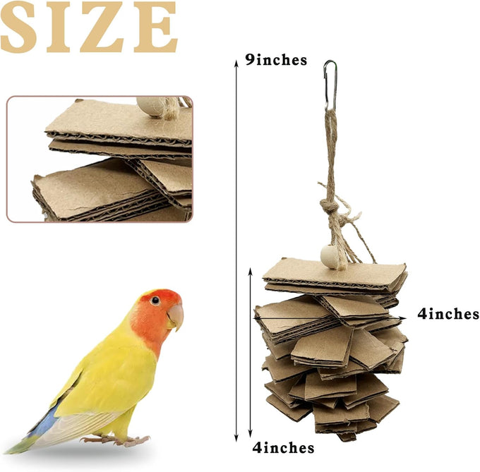 lwinger small parrot chew toys 4 pack natural cardboard paper hanging bird shredding toy for budgies conures cockatiel parakeet lovebirds canary