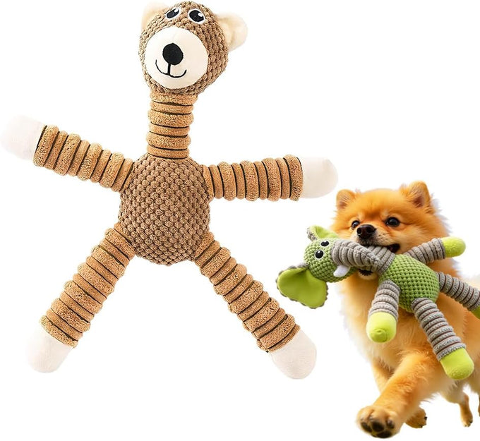 Orange indestructible plush dog toy for aggressive chewers small medium large dogs squeaky teething toy