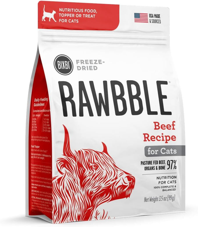 bixbi rawbble freeze dried beef cat food 3.5 oz usa made small batches