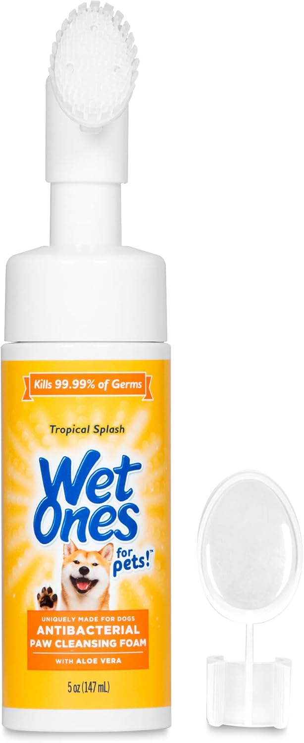 Wet Ones for Pets 5 Ounce Antibacterial Dog Paw Cleaner with built-in Scrubber Brush, Tropical Splash Scent