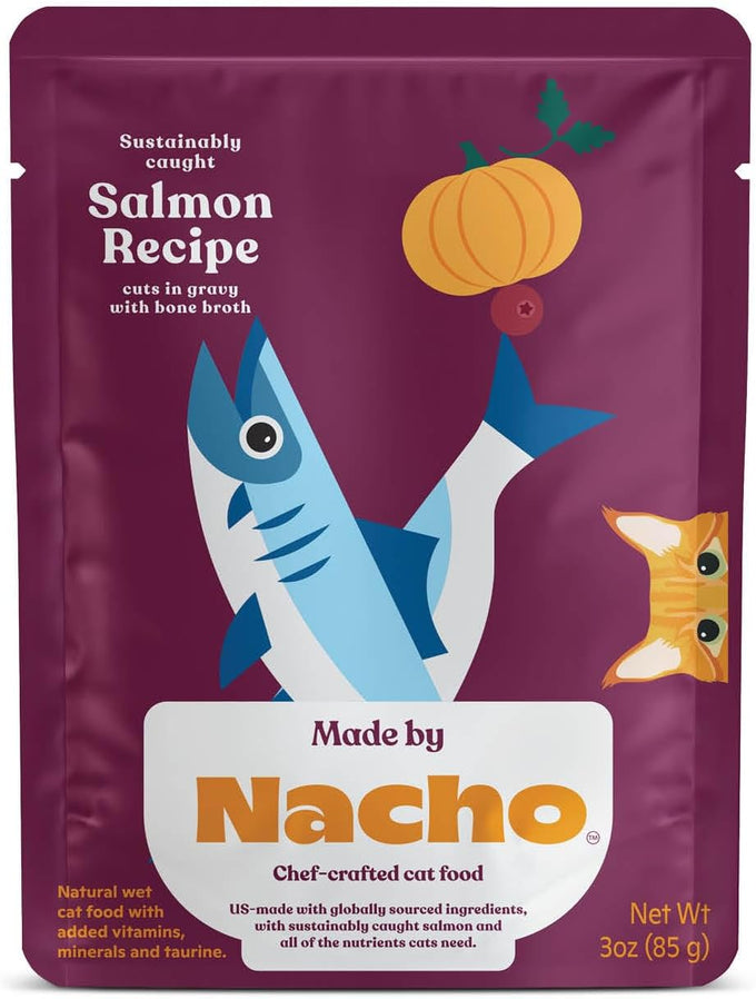 Made by Nacho Wet Cat Food in Sustainably-Caught Salmon with Bone Broth Gravy (12) 3 oz. Pouches