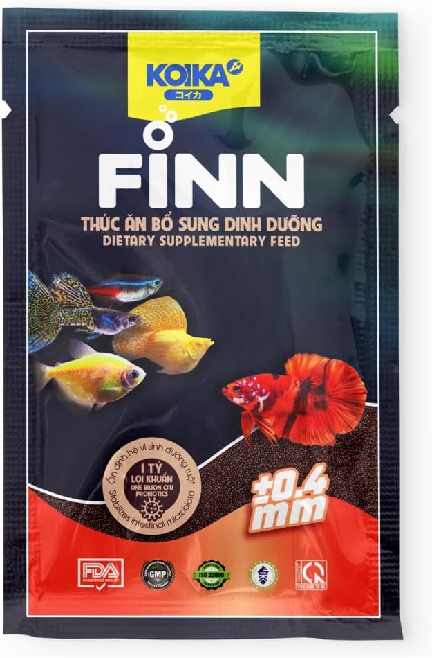KOIKA FINN Probiotic Fish Food Pellets, 43% protein, Bacillus Probiotics, for ornamental fish, 0.4mm pellets