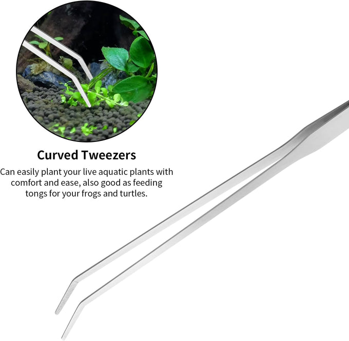ohtomber aquascape 4pcs terrarium supplies with long tweezers, feeding tongs, aquarium scissors, and algae scraper