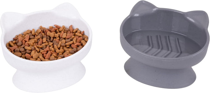 Whisker-friendly elevated cat bowls set of 2 white and gray modern pedestal design