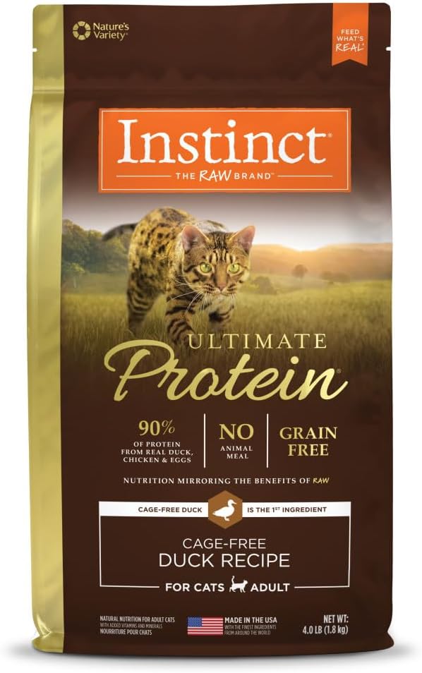 Instinct ultimate natural grain free dry cat food with cage free duck 4 lb bag for feline nutrition