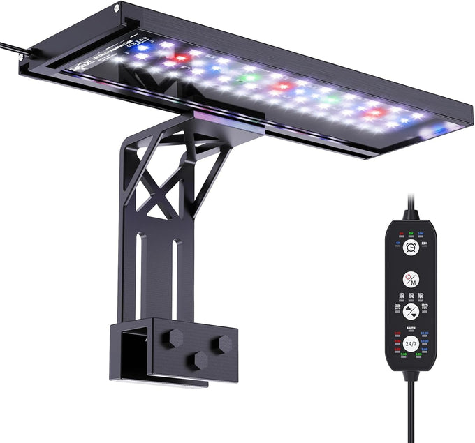 seaoura 24/7 cycle aquarium light for 12-20 inch tanks, full spectrum + 7 colors, adjustable brightness and height, 20w