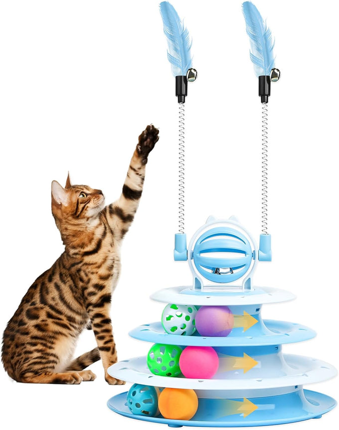 Lalakats interactive cat toy 4-tier carousel with 6 balls and 2 cat-tease