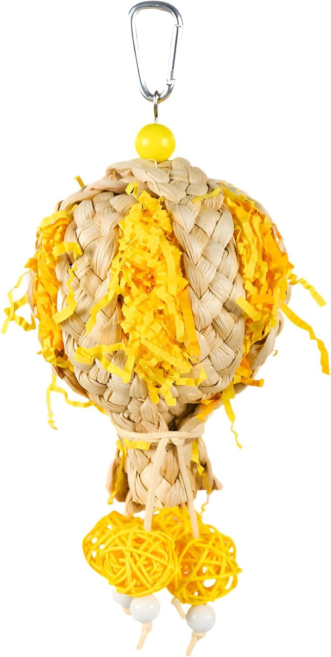 Bird foraging shredder hanging toy with bell for parakeet, parrot, conure, cockatiel, and lovebird birds, pink, 1 pack