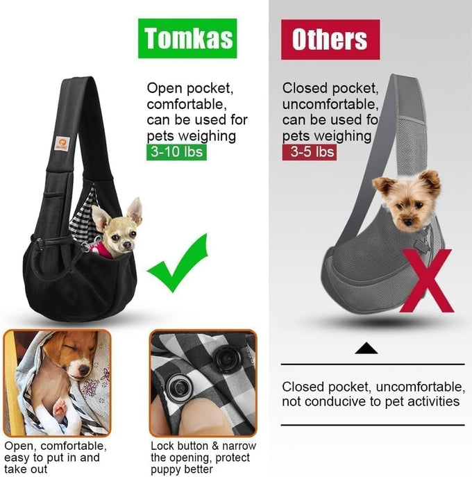 Classic Tomkas Small Dog Sling Carrier for 3-10 lbs Pets - Black - Classic Pocket Strap Wrap