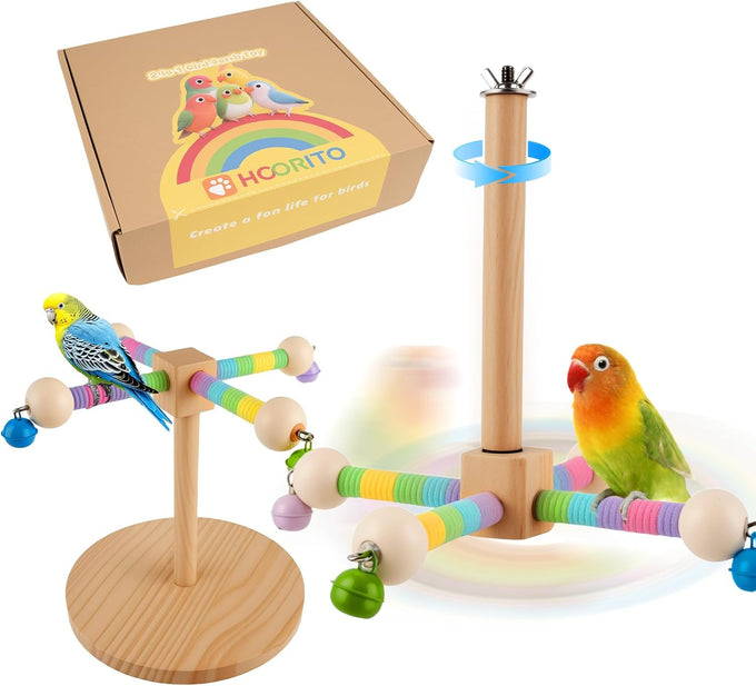 360°Rotating Bird Perch for Parrots, Wooden Stand for Small to Medium-sized Birds, 2-in-1 Cage and Tabletop Toy