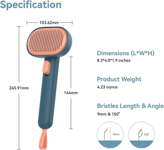 aumuca skin friendly slicker brush for dogs & cats with self-cleaning button, gentle pet grooming tool