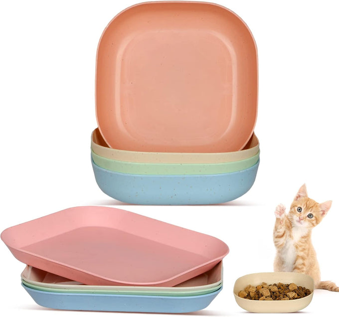6 inch Wide Shallow Cat Bowls, 4Pcs, Food-Grade PP for Small Cats and Dogs, Whisker Fatigue Relief, Easy to Clean, Multicolor