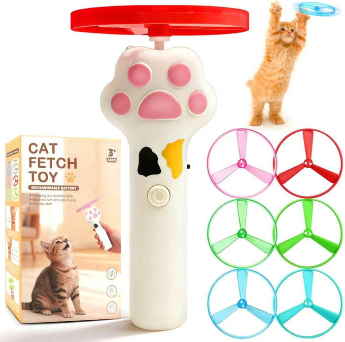 Cat Fetch Toy Disc Launcher with 6 Soft & Flexible Discs, Glow-in-the-Dark, Indoor Use