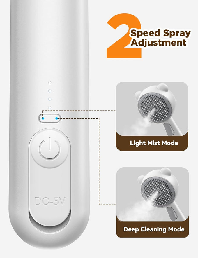 Cat Steam Brush with Release Button, Dual Speed Spray, USB Rechargeable Grooming Supplies for Indoor Cats