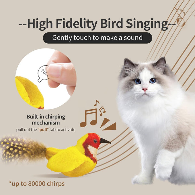 Whisker World 2-Pack Catnip Bird Toys with Lifelike Chirp Sound and Real Feather