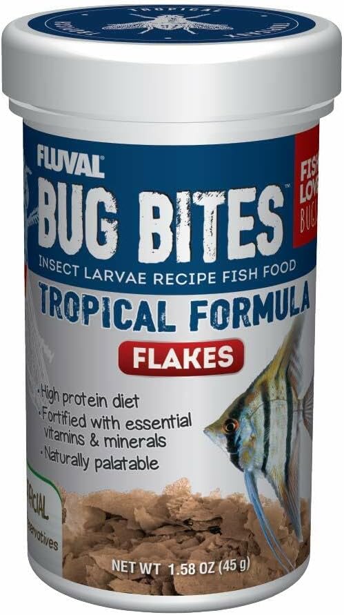 Fluval Bug Bites Tropical Fish Food, 3.17 oz, A7332, Brown Flakes for Small to Medium Sized Fish
