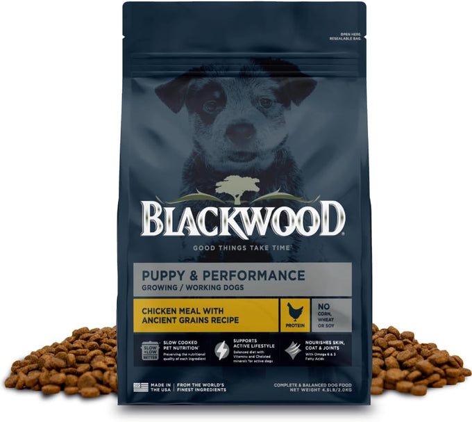 Blackwood 4.5 Pound Bag Puppy & Performance Dry Dog Food with Chicken Meal and Ancient Grains