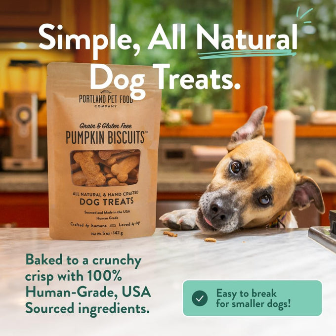 Portland Pet Food Company 3-Pack Grain-Free Pumpkin Dog Treats for Small, Medium, and Large Dogs - Human-Grade and All Natural