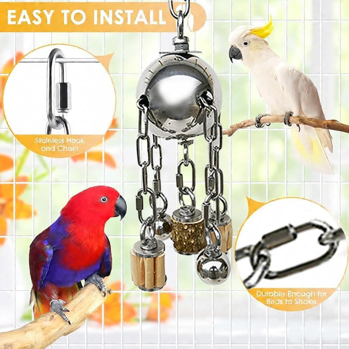 Large 304 Stainless Steel Bird Toy for Parrots, African Greys, Budgies, Lovebirds, Cockatiels, Cockatoo