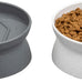 Kitty City elevated cat food & water bowls, set of 2, teal & light pink, 6.5 oz each, dishwasher safe, modern pedestal design